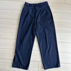 ユニクロ　タックワイドパンツ　L ネイビーストライプ