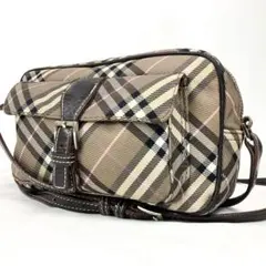 バーバリーブルーレーベル　ショルダーバッグ チェック　キャンバス　レザー