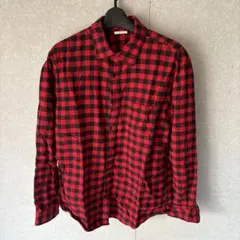 GU メンズ　ネルシャツ　チェックシャツ　ブラック　レッド