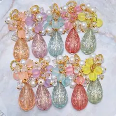 チャーム コネクター 手染めビーズ使用 ハンドメイド
