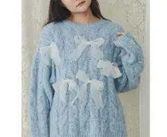 月末最終期間限定値下！merry jenny　りぼんがいっぱいニット ブルー