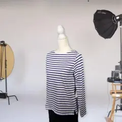 【GU 】ジーユー Ｔシャツ＜L＞ボーダーＴ ボートネック ネイビー系 綿100