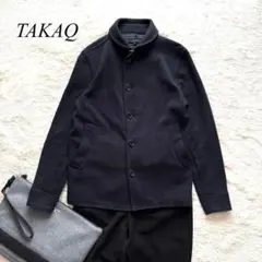 Z8【タカキュー】テーラードジャケット　ステンカラー　ネイビー　M 綿混合　無地