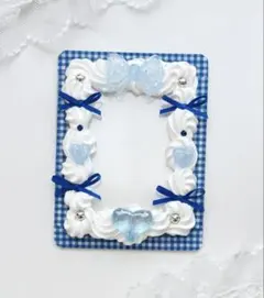 ホイップデコ　B8硬質トレカケース　青　ギンガムチェック　リボン