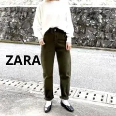 ZARAペーパーバックデニム グリーン　カーキ　34