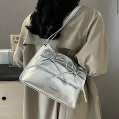シルバー リボン ショルダーバッグ ハンドバッグ