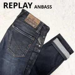 REPLAY ANBASS スリムデニム W28 濃紺 ストレッチ レザーパッチのサムネイル
