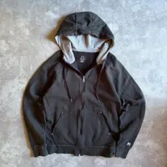 00s ラッセルアスレチック スウェットジップパーカー ブラック M 無地 古着