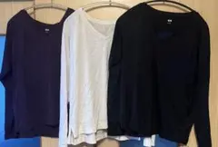 UNIQLO ユニクロ　ウール混　ＶネックロンT 長袖　L ３枚セット