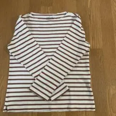 Lサイズ 白と茶色のストライプ 長袖Tシャツ　ブラウン