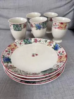 花柄 カップ5客＆プレート 4客セット レトロ