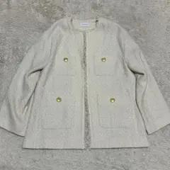 green label relaxing ツイード 金ボタン フリンジ ノーカラ
