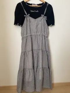 ☆メゾピアノ　黒シャツ&ギンガムチェックキャミワンピ　セット☆