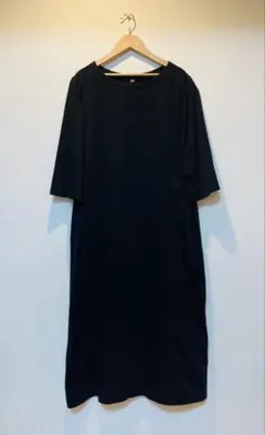 UNIQLO マーセライズコットン ボートネックワンピース 黒Ｌ