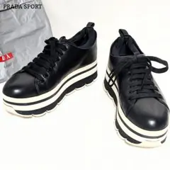 美品◎PRADA SPORTS スニーカー 厚底 レザー 黒 ブラック 24.5