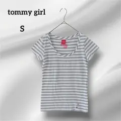 トミーガール　半袖Tシャツ　ストライプ グレーとホワイト　S