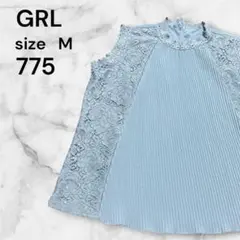 GRL ノースリーブ プリーツ レース トップス ブルー M 水色　夏　古着