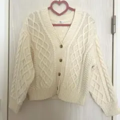 LOWRYS FARM アイボリー ケーブル編み ニットカーディガン