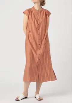 MACPHEE ストライプ バンドカラーシャツワンピース36 トゥモローランド
