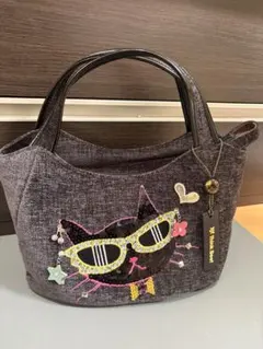 【未使用タグ付】シンクビー！ ハンドバッグ 黒猫 スパンコール ビジューのサムネイル