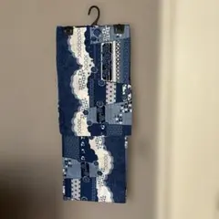 ニコアンティーク 高級変わり織 浴衣　単品　スカラップ雲取 ブルー