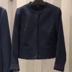 theory ノーカラー　ツイード　ジャケット　ネイビー　長袖