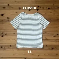 CLOSSHI レディース　ボーダーカットソー　LL ホワイト×ライトカーキのサムネイル