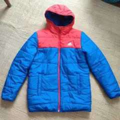 adidasアディダス★キッズジャンパー 160Kids子供青赤綿ダウンナイロン