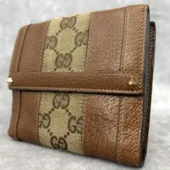 【良品✨】グッチ 三つ折り財布 GGキャンバス レザー 本革 スタッズ ブラウン