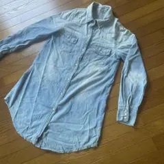 デニム風ライトブルー　チュニック丈、シャツワンピース