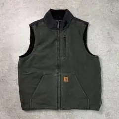 り*ぃ様 Carhartt　カーハート　ダックベスト　ボアベスト　古着　ブラック 古着 Carhartt 裏ボア ブラック ダック Vネック ベスト L 古着 - 古着