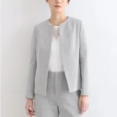 美品★INDIVI V.A.I インディヴィ★ミニチェック柄ノーカラージャケット