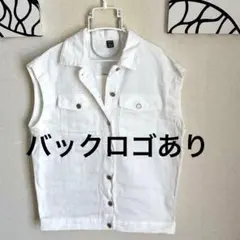 【美品】SHEIN デニムベスト 白 ラスベガスロゴ XS（オーバーサイズ）