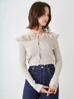 SNIDELフリルオフショルプルオーバー ベージュ