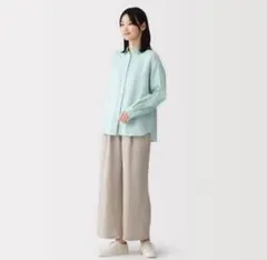 無印良品　リネン 洗いざらし　レギュラーカラー長袖シャツ　ライトブルー　Lサイズ