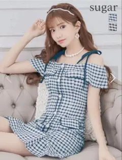 sugar チェック柄オフショルダードレス