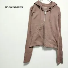 NO BOUNDARIES クロップド丈 ジップアップパーカー モカ L