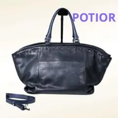 POTIOR ポティオール やぎ革 レザー ハンドバッグ ブラック 保護袋付