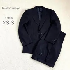 【高島屋】スーツ ストライプ 毛混 モヘア 日本製 オフィス セレモニー 黒