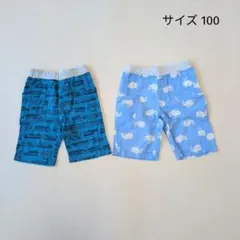ハーフパンツ 短パン 100cm 電車柄・クジラ柄 2枚セット まとめ売り 綿