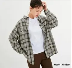 GU フランネル オーバーサイズ チェックシャツ グレー ブラック ジーユー Sのサムネイル