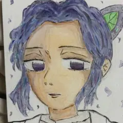 鬼滅の刃　胡蝶しのぶ　手書きイラスト　水彩画
