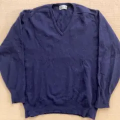 値下げ訳ありKirk Prydeラムウール Vセーター ネイビースコットランド製