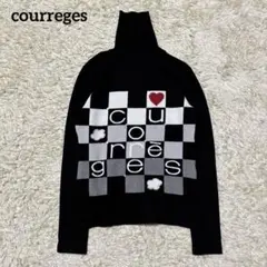 希少 クレージュ タートルネック ニット チェッカー柄 ハート ビジュー 38
