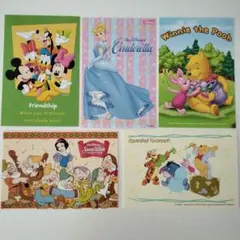 ディズニー　ポストカード　レトロ　５枚セット　ミッキー　プーさん　シンデレラ