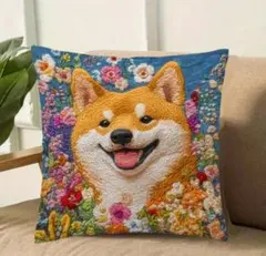 クッションカバー　犬　柴犬G6　刺繍風　45cm　犬の雑貨　HANAKOのサムネイル