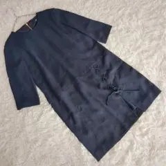 【ティビ】 (0) 七分袖膝丈ワンピース レースアップデザイン ウエスト切り替え