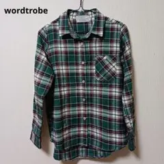 ネルシャツ　ワードトローブ　チェック　グリーン系　フランネル　wordtrobe
