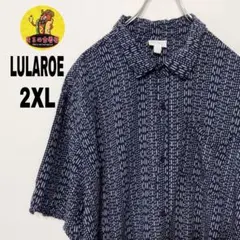 USA古着 LULAROE　半袖ボタンシャツ2XL　ネイビーホワイト　チェック
