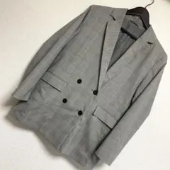 GU ジーユー　グレー チェック柄 ダブルブレスト ジャケット　 XL